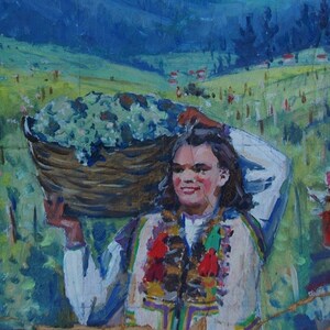 Retrato a óleo menina bonita Antiga da pintura a óleo original realismo Socialista Soviético arte ucraniana artista Balanovskiy 29-20.5 de