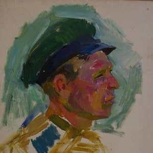 Retrato de soldado das forças armadas Antiga da pintura a óleo original realismo Socialista Soviético arte ucraniana artista Kozik V. 64-46