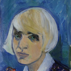 Retrato de mulher Antiga da pintura a óleo original realismo Socialista Soviético arte ucraniana artista Finaynerman A. 48-33 de 1970