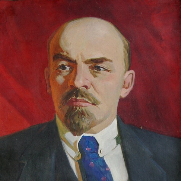 Vladimir Lenin großes männliches Porträt Antik ölgemälde original Sozialistischen Realismus sowjetischer Kunst-Ukrainische Künstler 150-109