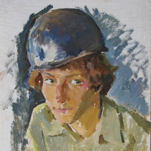 Retrato de homem Soviético Antiga da pintura a óleo original realismo Socialista Soviético arte ucraniana artista Smirnov V. 49-35 de 1970