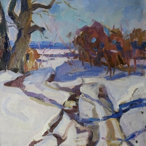 Pintura de paisagem Impressionismo paisagem de Inverno de Antiguidades, pintura a óleo originais de arte Soviética ucraniana artista