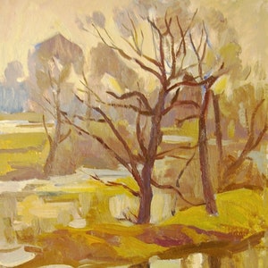 Autunno, pittura, immagine della chiesa, Antico dipinto ad olio originale Sovietica arte artista ucraino Scriabin P. D. 50-40 anni 1970