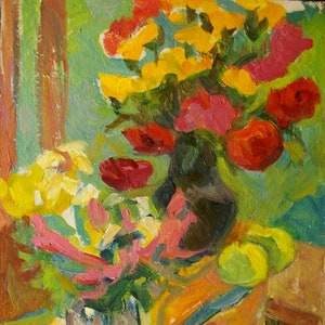 Ainda-vida com flores de Antiguidades, pintura a óleo originais de arte Soviética ucraniana artista Scriabin P. D. 40-50 anos 1970