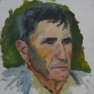 Retrato de Homem velho avô masculino retrato Antigo de pintura a óleo original realismo Socialista Soviético arte ucraniana artista Balykov