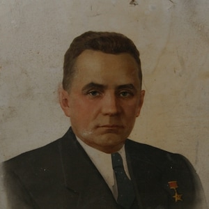 Retrato político do Grande macho de retrato Antigo da pintura a óleo original realismo Socialista Soviético arte ucraniana artista