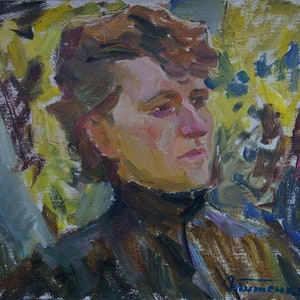 Retrato a óleo menina bonita Antiga da pintura a óleo original realismo Socialista Soviético arte ucraniana artista Titenko P. 30-35 anos