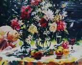 Still life with flowers Antique oil painting original Soviet art Ukrainian artist Sparrow V. 65-80 00s