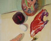Still life with food antique oil painting original Soviet art Ukrainian artist Tolokonnikova M. 50-35