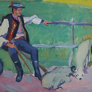 fazenda coletiva Soviética trabalhador Antiga da pintura a óleo original realismo Socialista Soviético arte ucraniana artista Pokataeva N.