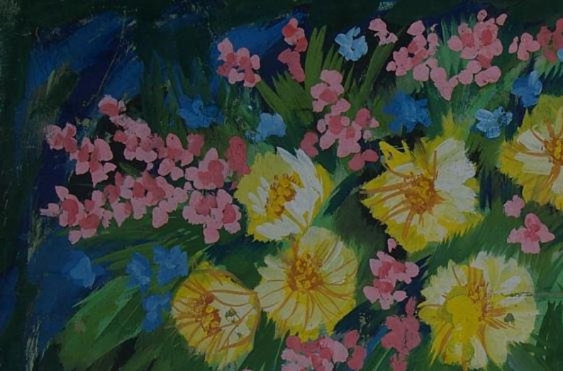 Still-life with flowers Antique oil painting original Soviet art Ukrainian artist 65-97