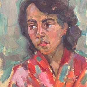 Retrato de jovem bela rapariga Pintura original Realismo socialista Arte soviética Artista ucraniano Sokolovsky G. 34-23 anos 1960
