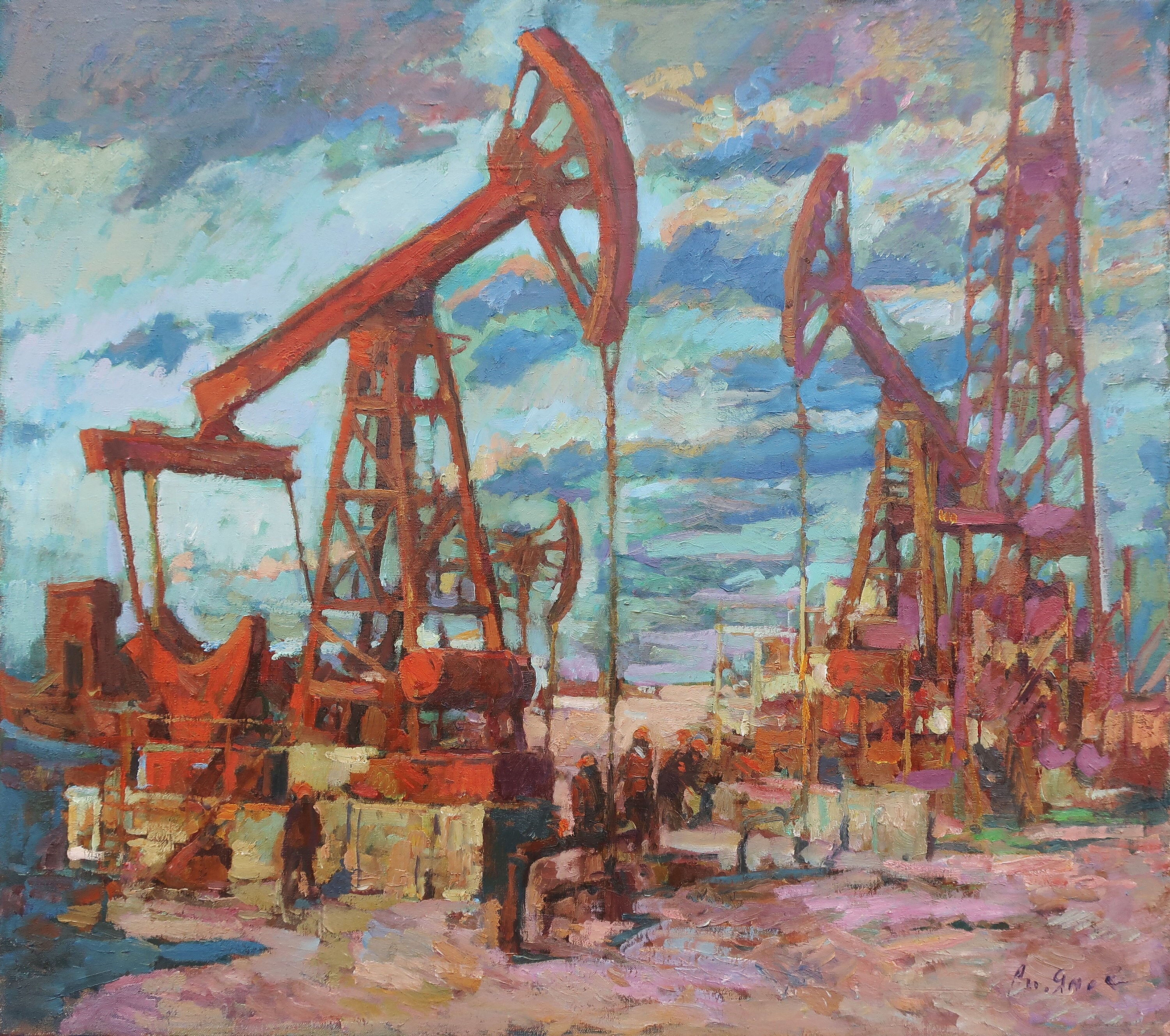 Industrial Landscape Building Factories Antique Oil Painting Etsy