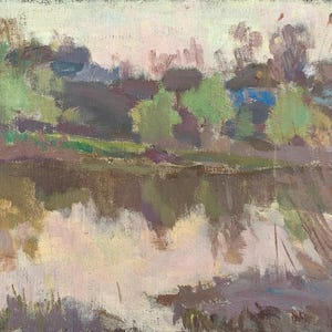 Pintura de Verão Rio Paisagem rural Pintura a óleo antiga Arte soviética original Artista ucraniano Sokolovsky G. 25-40 Anos 60
