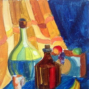 Ainda de vida com alimentos Antiga da pintura a óleo originais de arte Soviética ucraniana artista Panchenko Yu. 20-15
