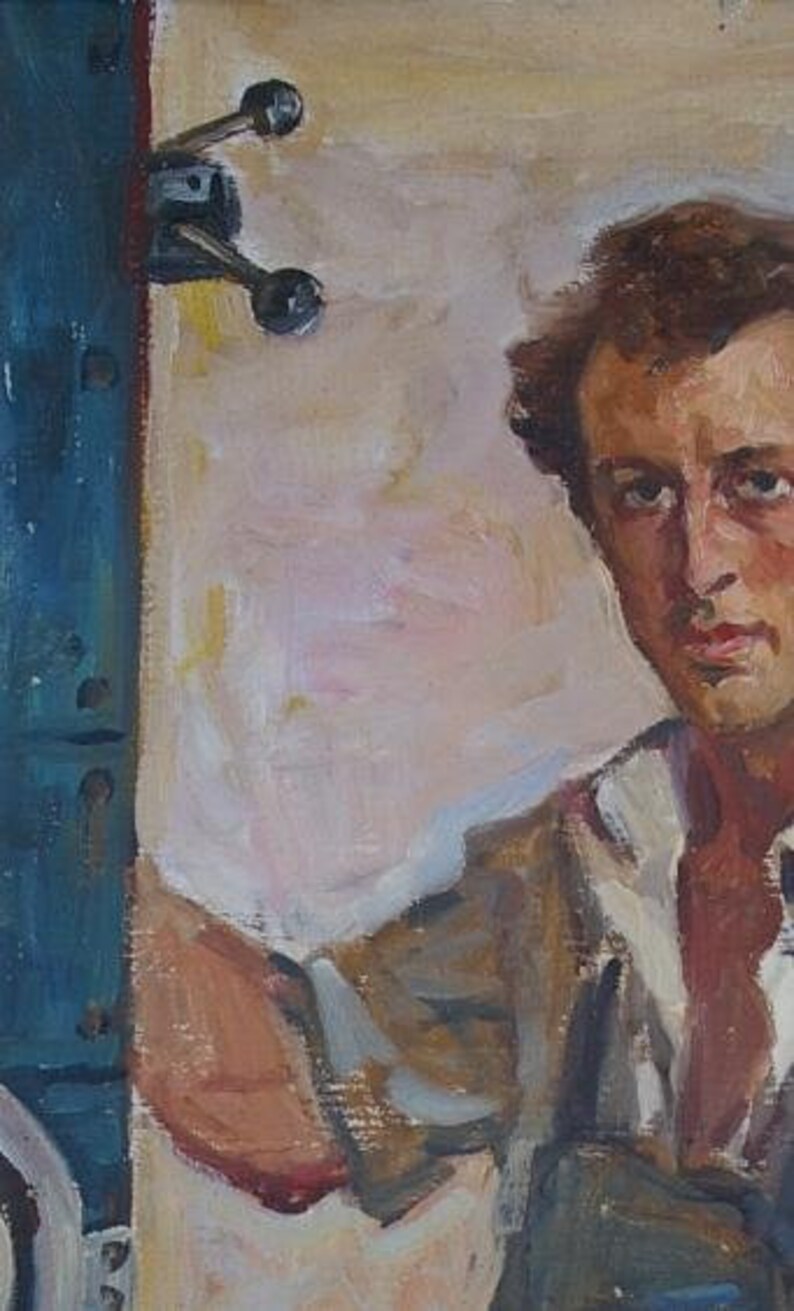 Portrait Soviet man Large male portrait Antique oil painting original Socialist realism Soviet art Ukrainian artist Logvinyuk A.S 80-50