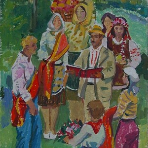 Soviética Desfile de férias Antiga da pintura a óleo original realismo Socialista Soviético arte ucraniana artista Gorshkov N. 31-14.5 de