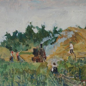 fazenda coletiva Soviética trabalhador Antiga da pintura a óleo original realismo Socialista Soviético arte ucraniana artista Finerman 40-29