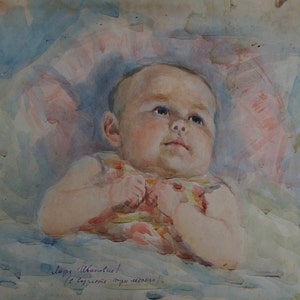 Sovietica bambini ritratti di bambini, Antico dipinto ad olio originale Sovietica arte artista ucraino Samkov M. 32-40