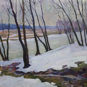 Pintura de paisagem Impressionismo paisagem de Inverno de Antiguidades, pintura a óleo originais de arte Soviética ucraniana artista
