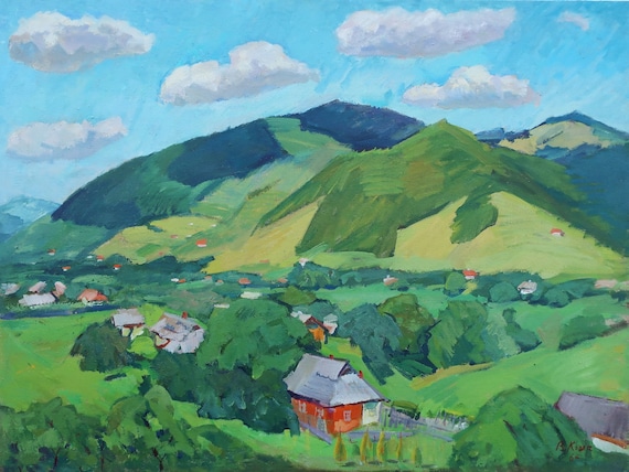 山の風景 アンティーク油絵 オリジナル ソビエト アート