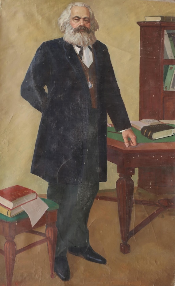 カール・マルクス 大きな男性の肖像画 アンティーク油絵 オリジナル