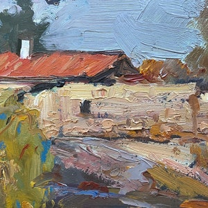 Paisagem rural Impressionismo Pintura a óleo antiga Arte soviética original Artista ucraniano Petrov G. 14-21 1967