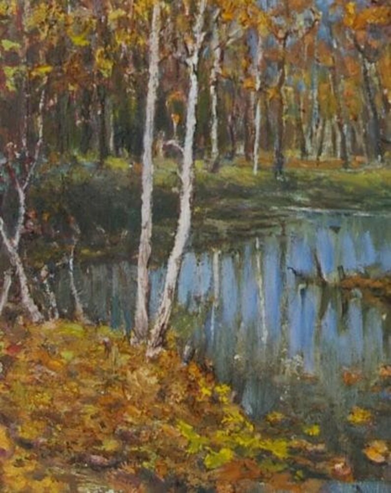 Impressionism Forest landscape woodland scenery Antique oil painting original Soviet art Ukrainian artist Vorobyov I 29.5-23 1970s
