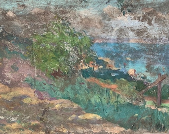 Pintura al óleo original de paisaje marino, artista ucraniano, década de 1960.