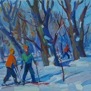 Paisagem de inverno de Antiguidades, pintura a óleo original realismo Socialista Soviético arte ucraniana artista Vovk S. 19-28 anos 1970
