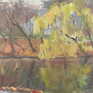 Impresionismo Paisaje forestal paisaje boscoso Pintura al óleo antigua original Arte soviético Artista ucraniano Sokolovsky G. 35-50 Años 70