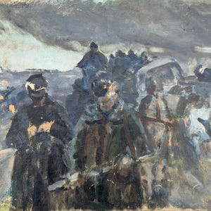 Battle painting Great Patriotic War Antique oil painting original Socialist realism oviet art Ukrainian artist Sokolovsky G. 31-47 1970s