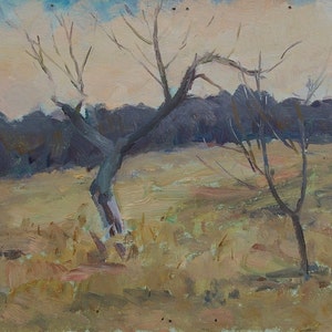 Pintura de paisagem Impressionismo Solitário treelandscape Antiga da pintura a óleo originais de arte Soviética ucraniana artista