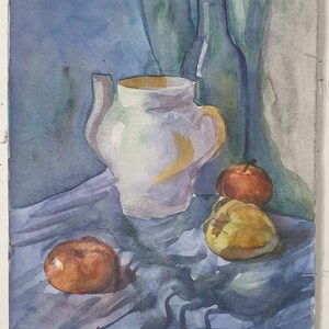Natura morta con cibo Pittura a olio antica originale Arte sovietica Artista ucraino 24-18 (Igor)