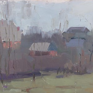 Paisagem rural Impressionismo Pintura a óleo antiga Arte soviética original Artista ucraniano Sokolovsky G. 21-37 1967