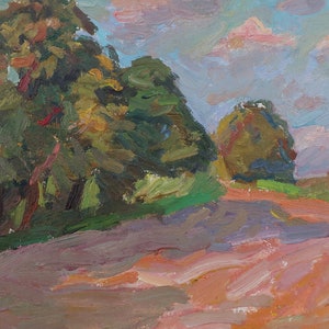 Pintura de primavera Paisagem rural Impressionismo Pintura a óleo antiga arte soviética original Artista ucraniano Kozik V.G. 24,5-34,5 1980