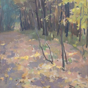 Impressionismo Paisagem florestal Cenário de bosque Pintura a óleo antiga Arte soviética original Artista ucraniano Sokolovsky G. 47-35 1970