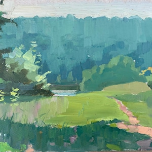 Impresionismo Paisaje forestal Paisaje boscoso Pintura al óleo antigua Arte soviético original Artista ucraniano Sokolovsky G. 23-34 1964