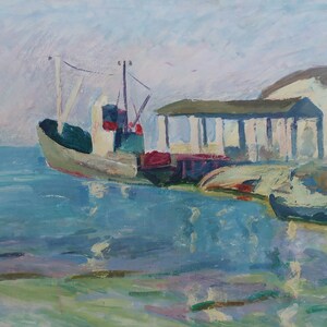 Seascape paisagem aquática Pintura a óleo antiga original Realismo socialista Arte soviética Artista ucraniano Kozik V.G. 49-68,5 1970