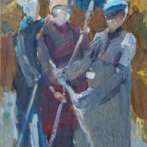fazenda coletiva Soviética trabalhador Antiga da pintura a óleo original realismo Socialista Soviético arte ucraniana artista Smirnov V. S.