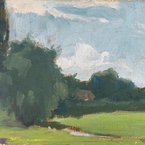 Pintura de Verão Rio Paisagem rural  Pintura a óleo antiga Arte soviética original Artista ucraniano Sokolovsky G. 31-48 anos 70