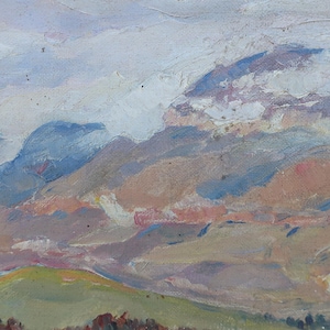 Paisagem montanhosa Pintura a óleo antiga Arte soviética original Artistas ucranianos Sokolovsky G.S. 15-23 anos 1970