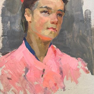 Retratos de crianças soviéticas Pintura a óleo antiga original Realismo socialista Arte soviética Artista ucraniano Sokolovsky G. 46-30 1966