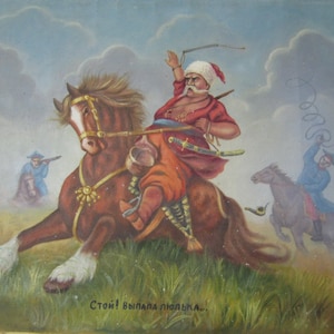 Kosaken zu Pferd Geschichten, cartoons Dekoration der Kinder__Einen#39;s Zimmer Antikes öl Gemälde original sowjetische Kunst-Ukrainische