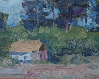 春画農村景観印象のアンティーク油絵独自のソウクライナ芸術家