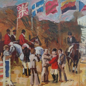 Desfile feriado Pintura a óleo antiga original Realismo socialista Arte soviética Artista ucraniano Kozik V.G. 41,5-39 1980