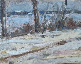 Pittura di paesaggio Impressionismo Dipinto ad olio antico originale Arte sovietica Artista ucraino Sokolovsky G.S. 11-32 Anni '70