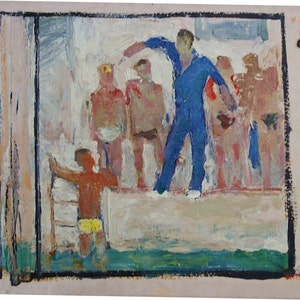 Soviética desportivo de Natação de Antiguidades, pintura a óleo original realismo Socialista Soviético arte ucraniana artista Balykov Y.