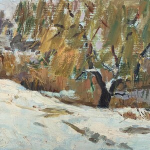 Pintura antigua de paisaje rural, arte soviético original, artista ucraniano Sokolovsky G. 34-48, década de 1980
