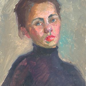 Retrato de jovem bela rapariga Pintura original Realismo socialista Arte soviética Artista ucraniano Sokolovsky G. 32-23 anos 1960